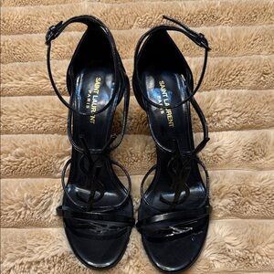 Saint Laurent Glossy Black Strappy Heels